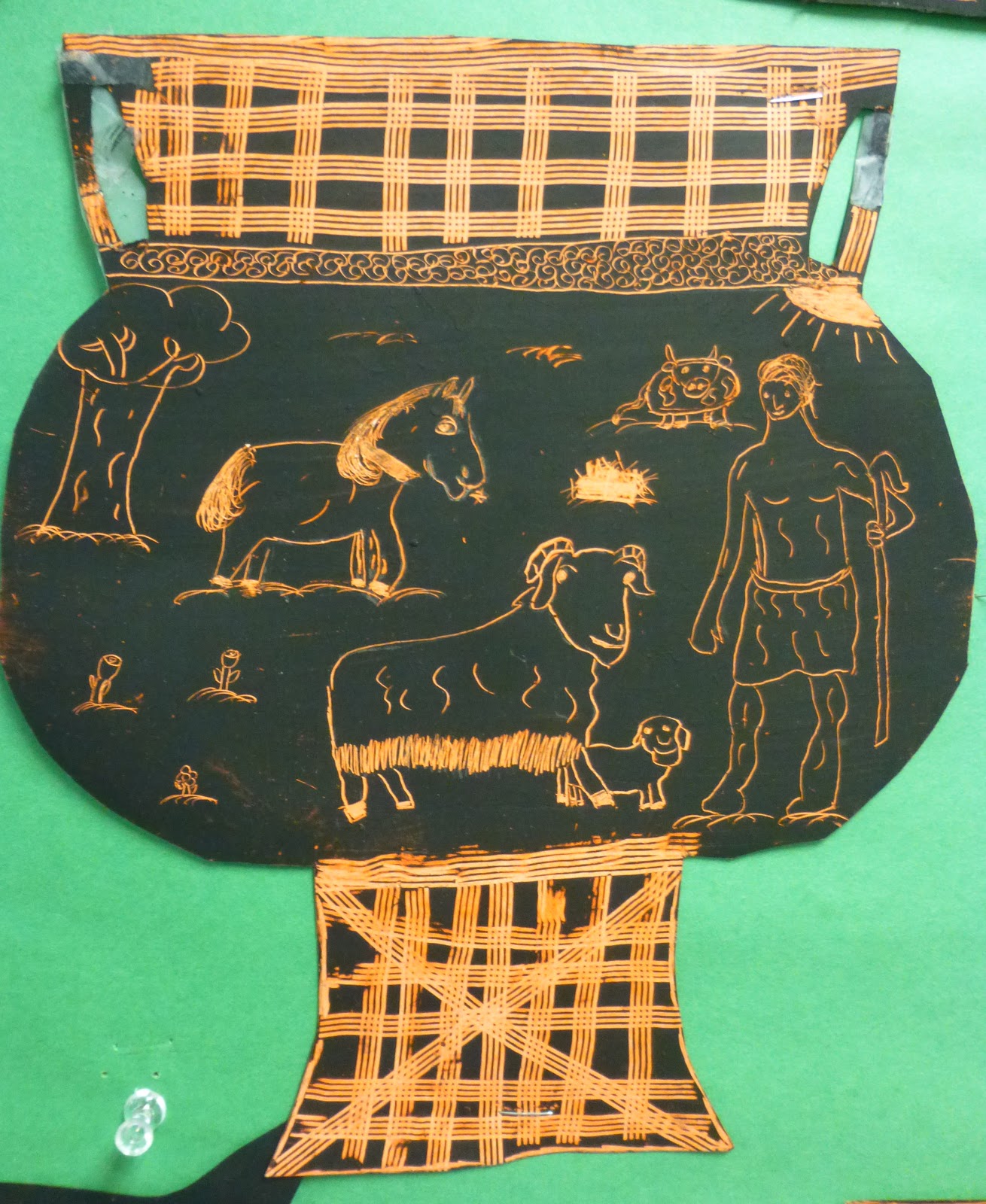 P. C. K. Art Room Greek Scratchboard Vases