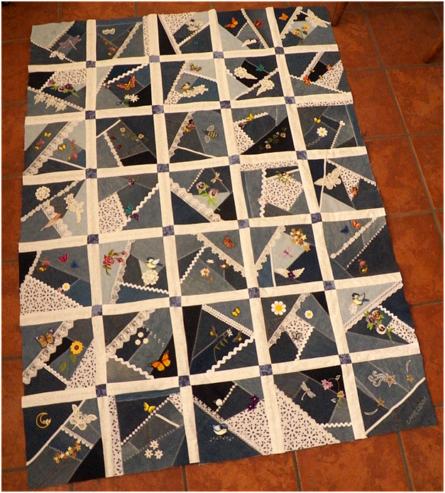 Art Threads Wednesday Sewing Denim Crazy Quilt Update