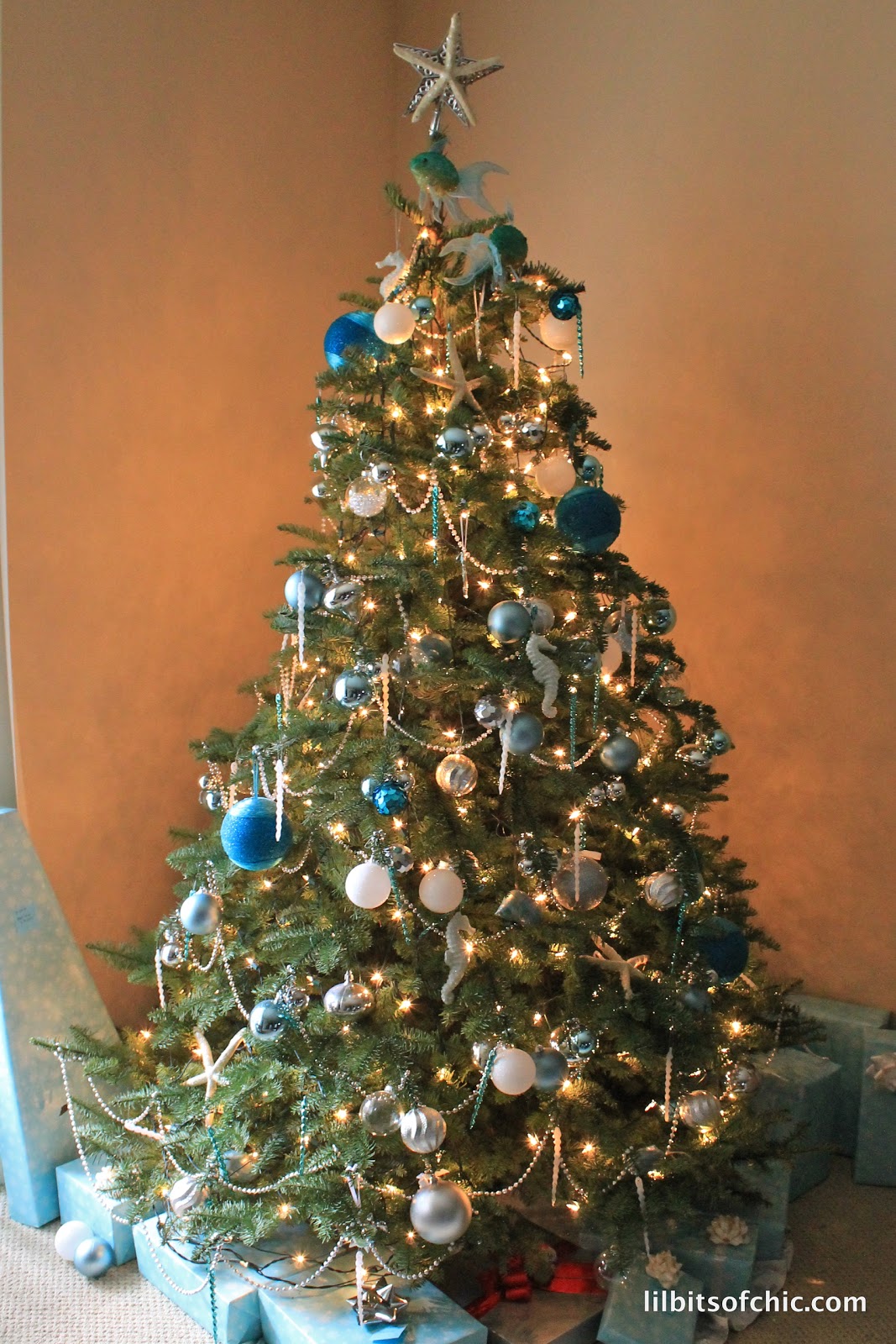 Ocean themed Christmas tree, Ocean themed ornaments, under the sea Christmas tree