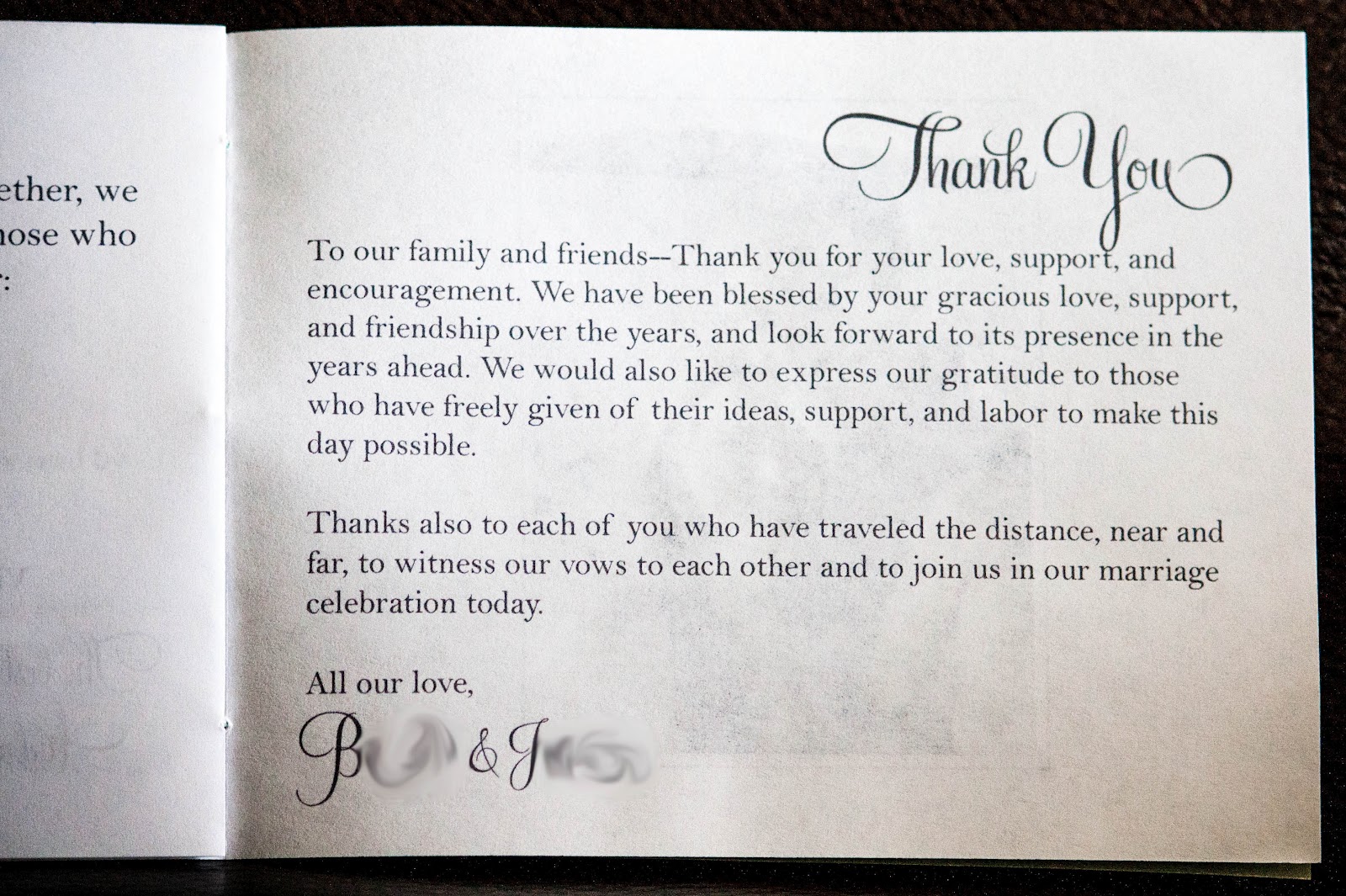 Wedding Program Message To Family And Friends