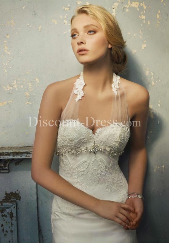 A-Line Floor Length Attached Organza/ Duchesse Satin/ Alencon Lace #Wedding #Dress