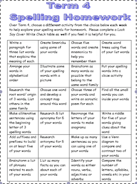 Super Sixes: Spelling Activities Grid Term 4