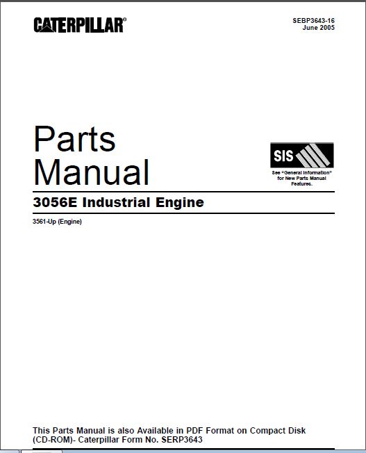 CAT 3056E Industrial Engine Parts Manual - Heavy Equipment Workshop Manuals