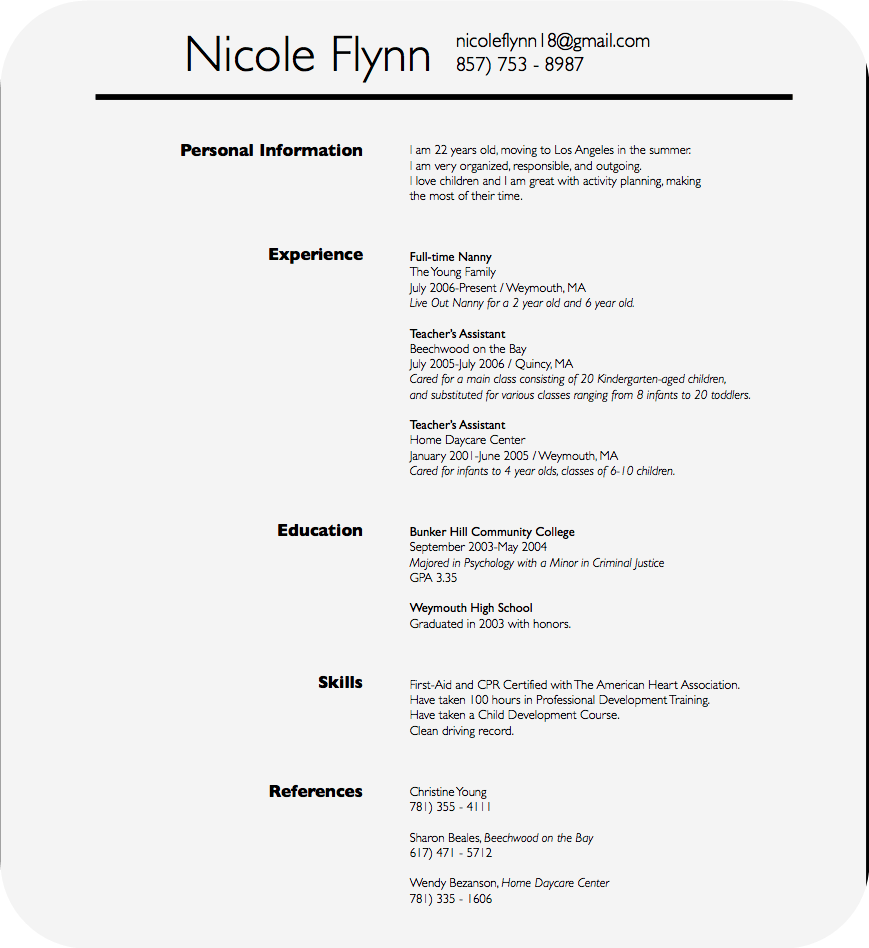 nannies resume nannies resume