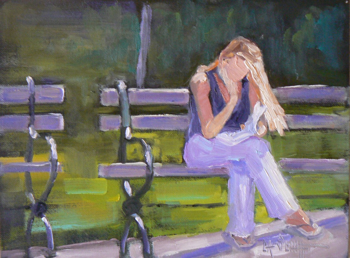 CAROL SCHIFF DAILY PAINTING STUDIO Tribeca Park Bench, 6x8 Oil