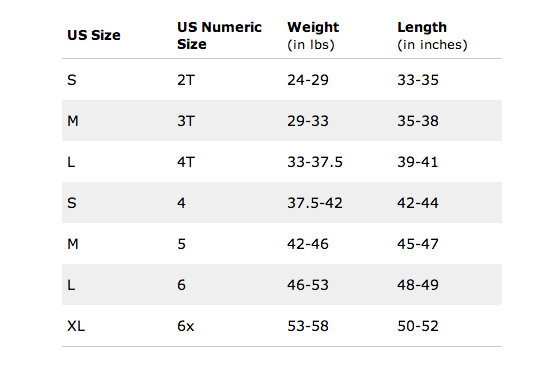 Hello Kitty Size Chart