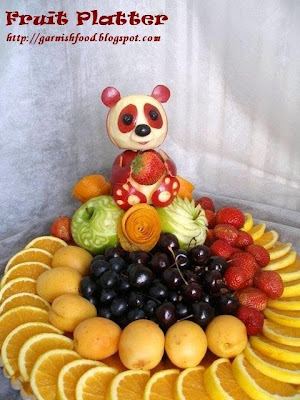 fruit carving panda and fruit platter