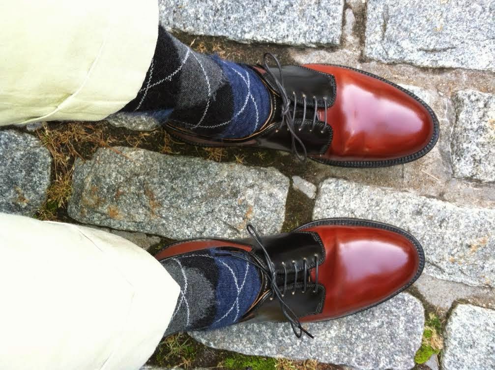 cordovan and black saddle shoes