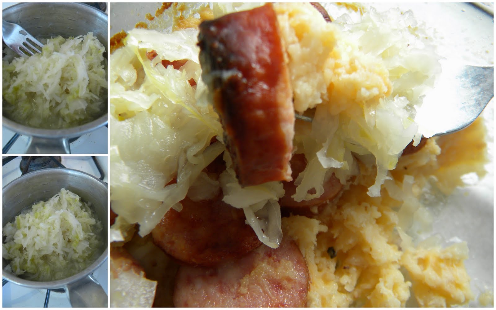 Hot Mess Cooking German Sausage, PotatoCauliflower Mash, and Sauerkraut