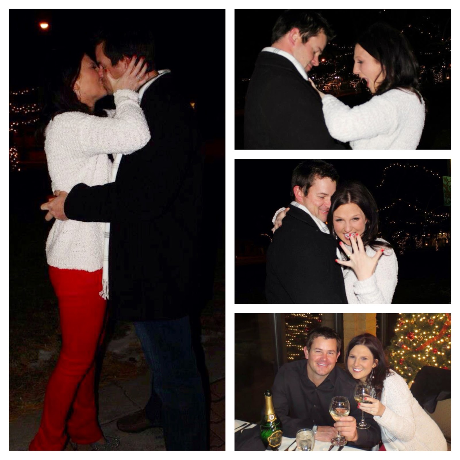 winter proposal with Christmas lights, Ryan Martin and Leslie Lukens, engagement