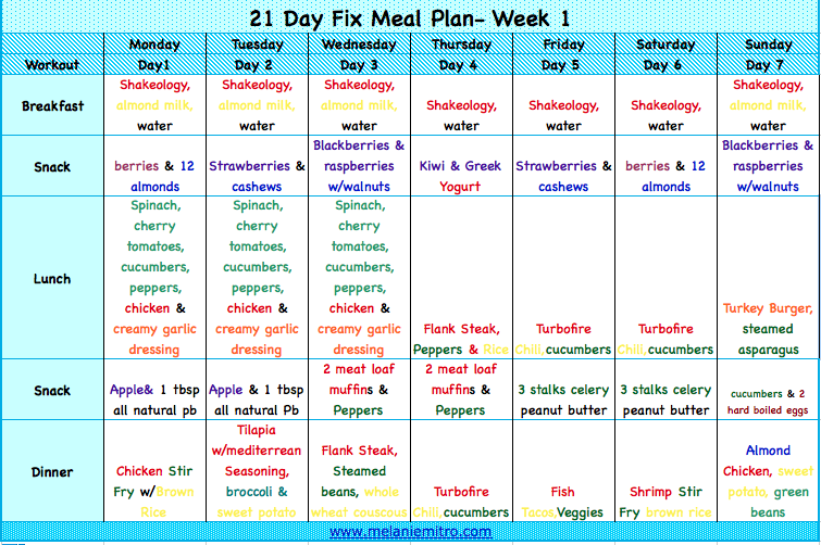 Autumn 21 Day Fix Diet Colored Containers