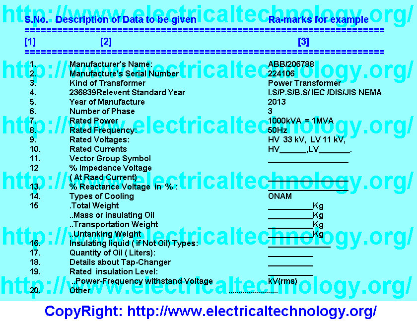 TRANSFORMER NAMEPLATE (GENERAL REQUIREMENTS). Electrical Technology