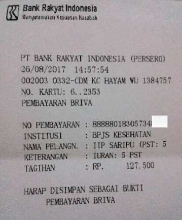 Slip pembayaran Premi bulanan JKN-KIS melalui ATM BRI Slip pembayaran Premi bulanan JKN-KIS melalui ATM BRI
