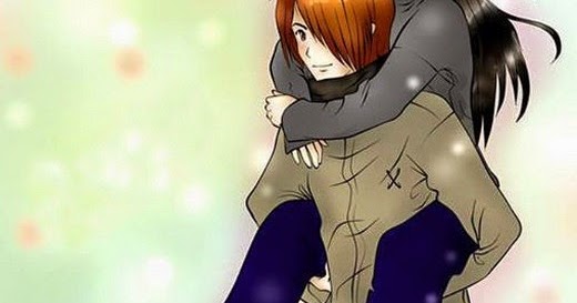 Hug anime couple lift girl cute lovers romantic