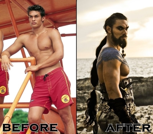 Before Khal Drogo, and after, haha, gorgeous either way. 