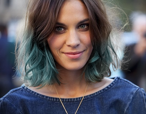 Alexa Chung blue purple dip dye