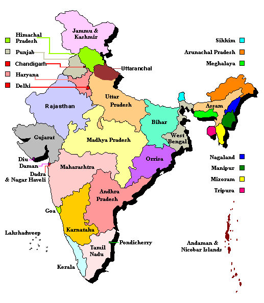 india map regional political