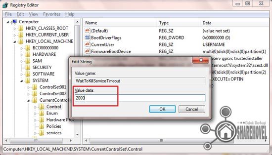 edit value WaitToKillServiceTimeOut edit value WaitToKillServiceTimeOut untuk mempercepat shutdown di windows 7