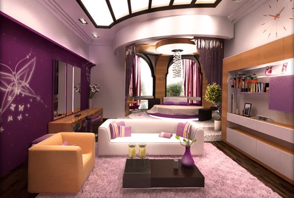 desain kamar tidur warna ungu terbaru