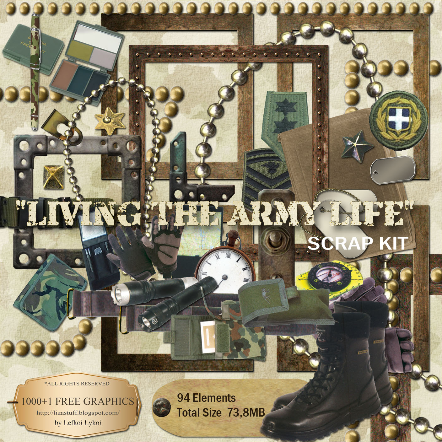 1000+1 FREE GRAPHICS "Living the Army Life" Scrapbooking Kit