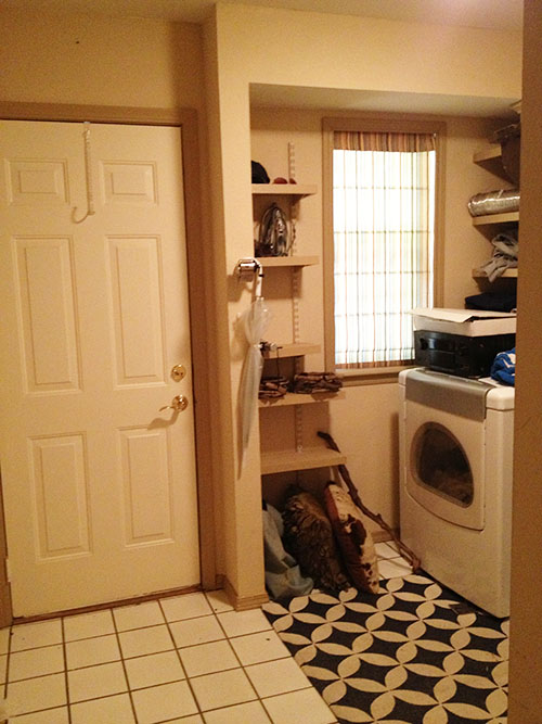 The Happy Homebos Diy Laundry Storage Shelves Those Shelves Near The Window Were Incredibly Flimsy So Came Down Immediately We Decided It Would Be Better To Shift Washer And Dryer Toward