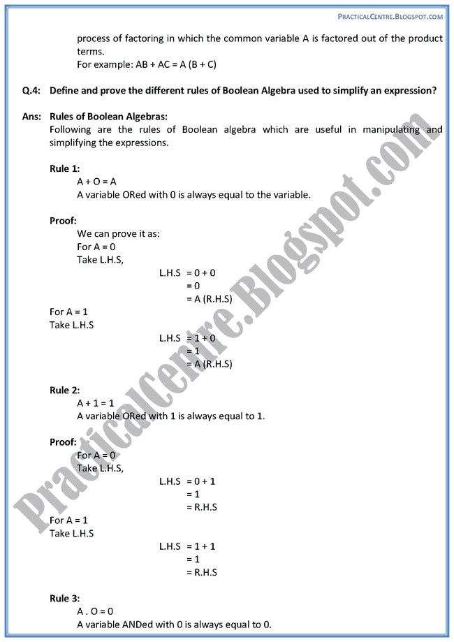 boolean-algebra-descriptive-questions-answers-computer-9th