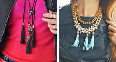 Colar com tassel preto e pedras coloridas / Colar com tassel de correntes colares com tassel