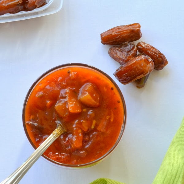 Happily Spiced Sweet Tomato Chutney with Dates and Mango Fruit Leather