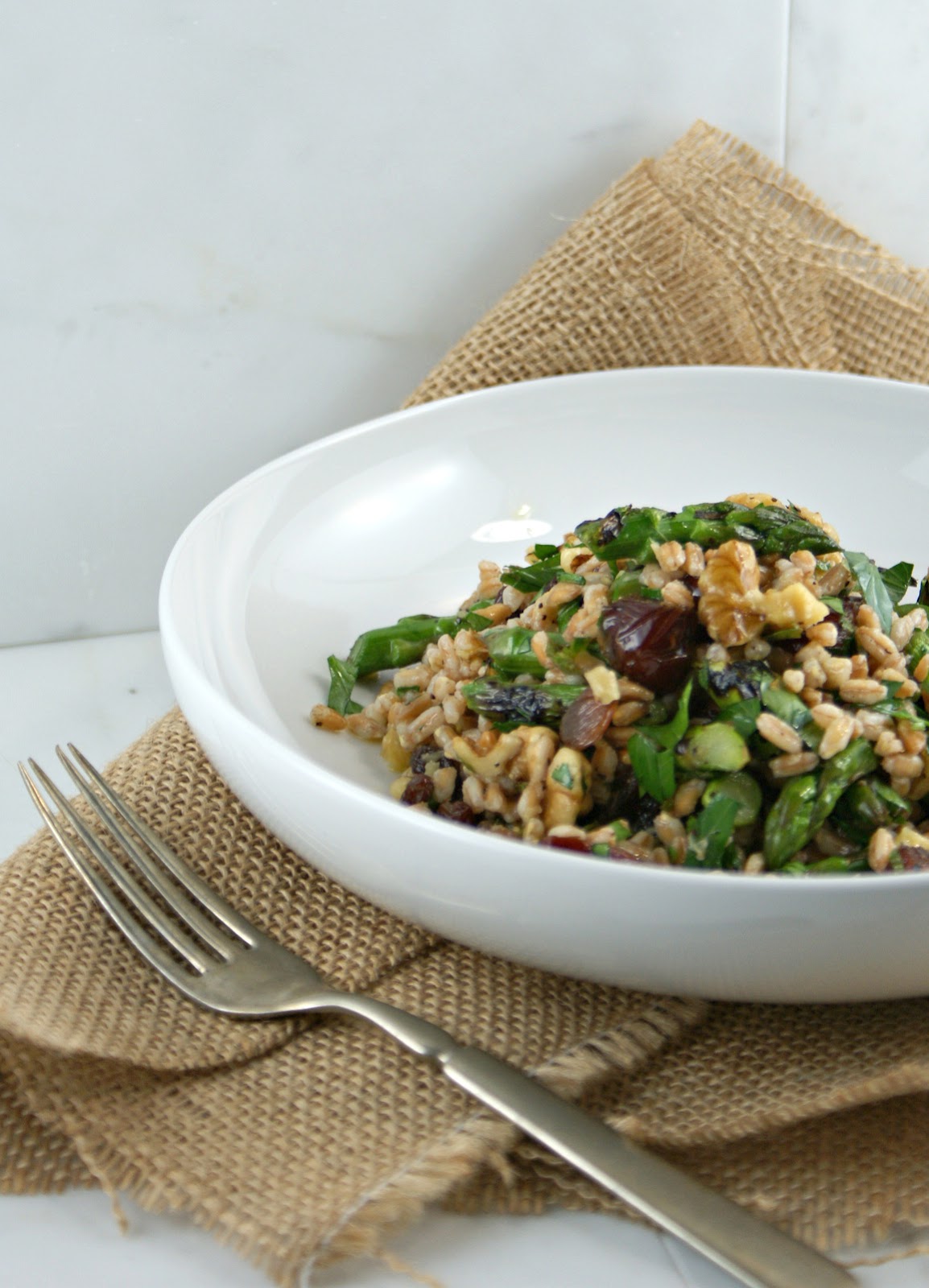 Authentic Suburban Gourmet Farro, Date and Asparagus Salad with Mint