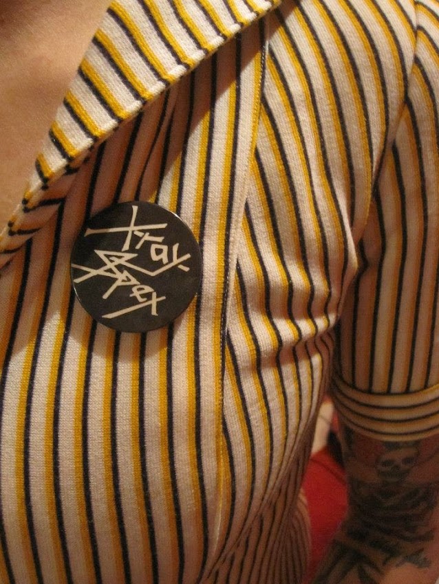 skier brooch , vintage X Ray Spex badge , Huge safety pin , vintage Gorillas pinback button  pinback jesse hector chiswick records record punk poly styrene