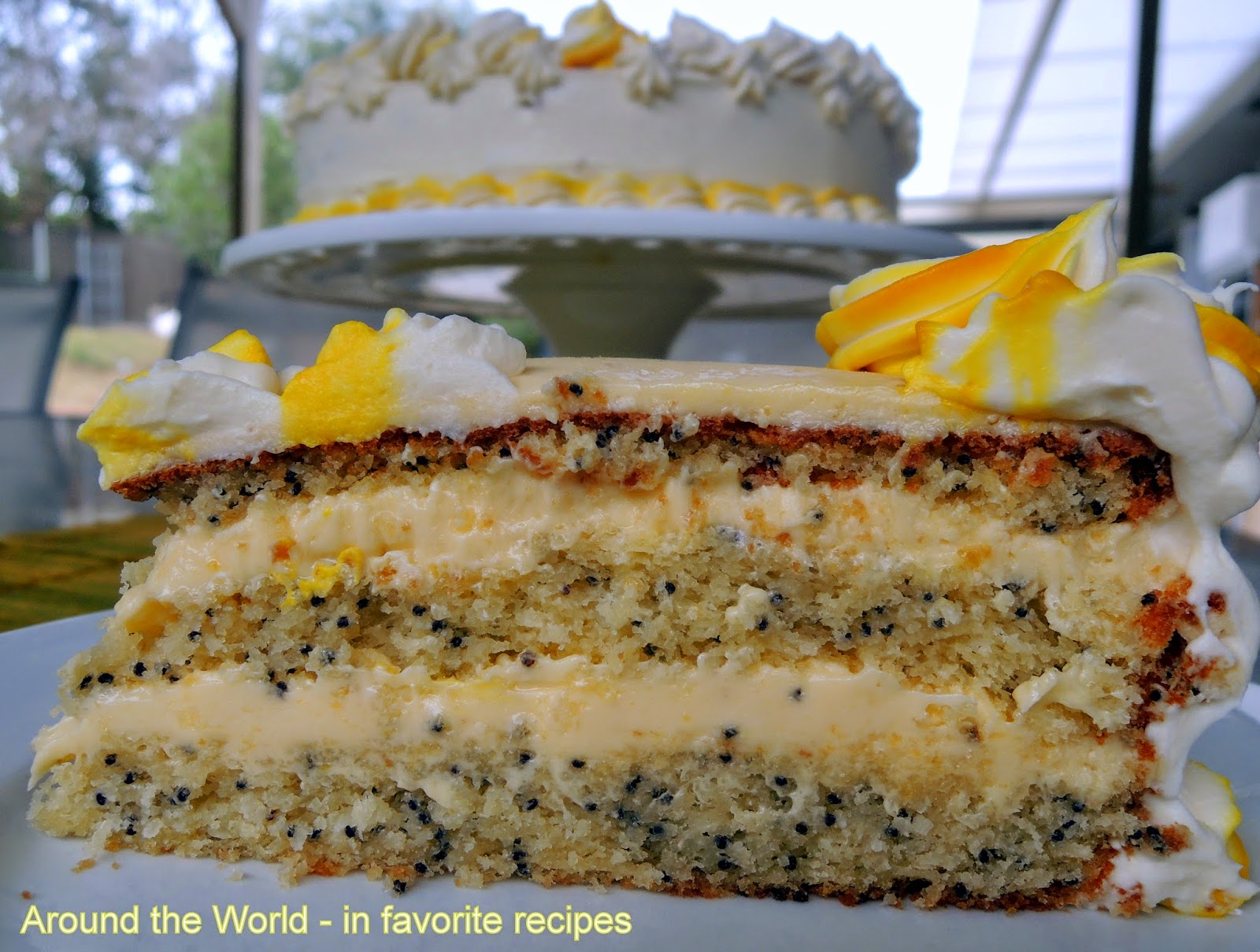 Around the World in favorite recipes Coconut, Lemon and Poppy Seed Torte