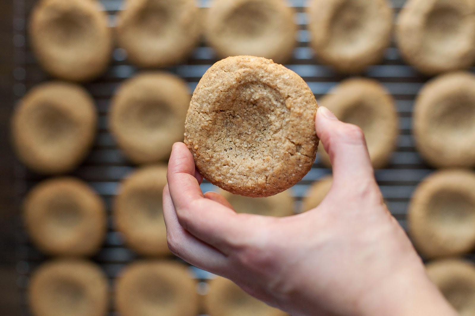 Almond Butter Thumbprints with Salted Caramel (Gluten free, Grain free) | acalculatedwhisk.com