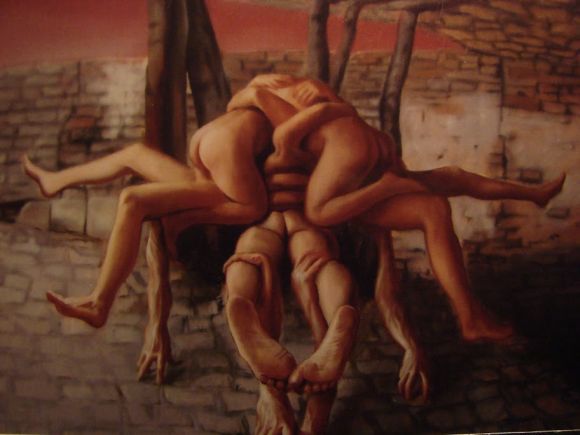 Ludwig Drahosch pinturas nudez surreal corpos unidos multiplos dominação fetiche sexo