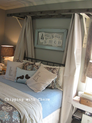 Chipping with Charm:  Ladder Bed Canopy...http://chippingwithcharm.blogspot.com/