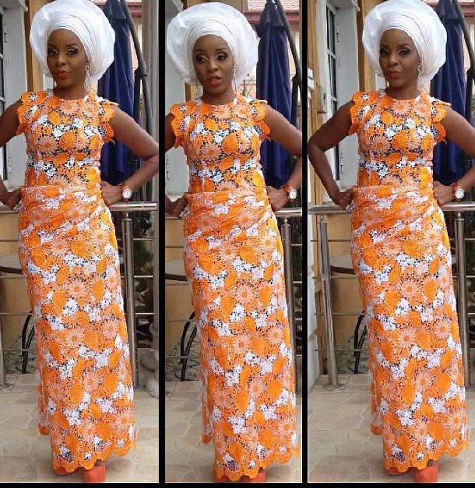 Aso Ebi Lace Styles Beautiful Orange and White Combinations DeZango