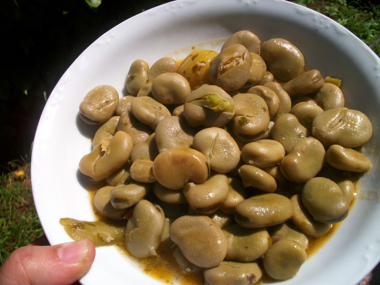 These broad beans are slightly older (skin is tougher that the young ones)