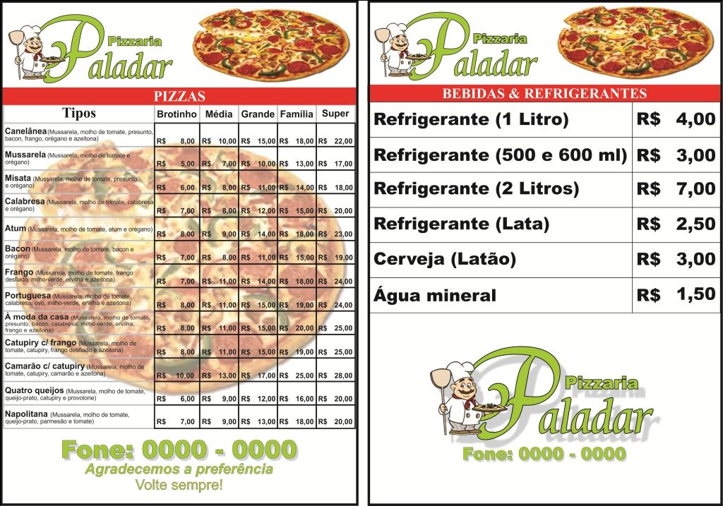 Modelo de Cardápio para Pizzarias