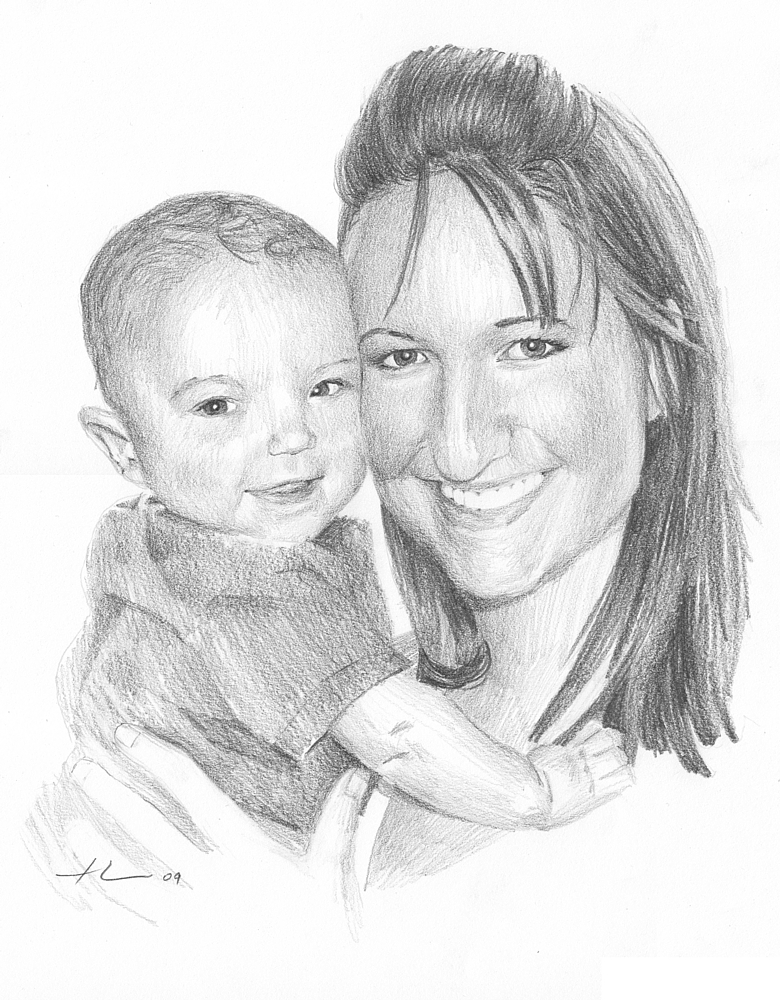 Unique Sketches Mom And Baby Drawing for Adult