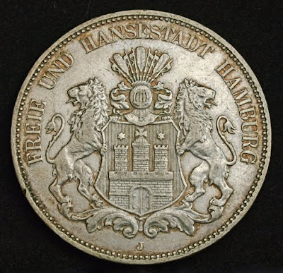 German States Coins Hamburg 5 Mark Silver Coin Deutsche Münzen