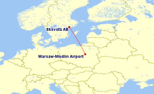 trasa lotu Warszawa Modlin - Sztokholm Skavsta