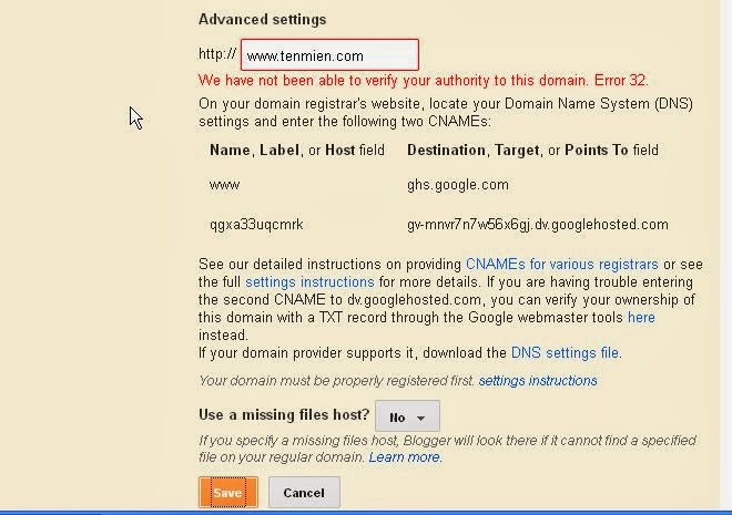 Hướng dẫn gắn tên miền vào blogspot và loại bỏ www Hướng dẫn gắn tên miền vào blogspot và loại bỏ www