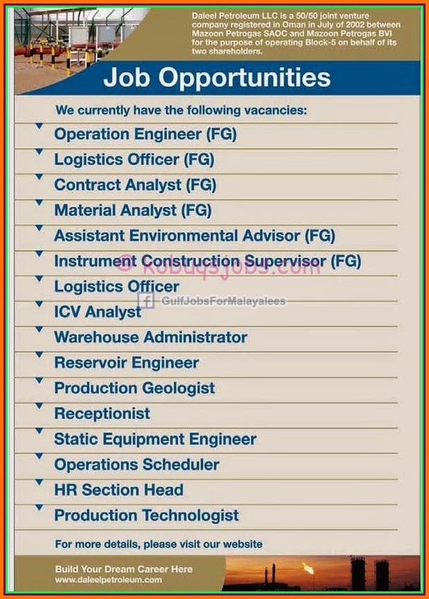 Daleel Petroleum LLC Job Vacancies for Oman Gulf Jobs for Malayalees