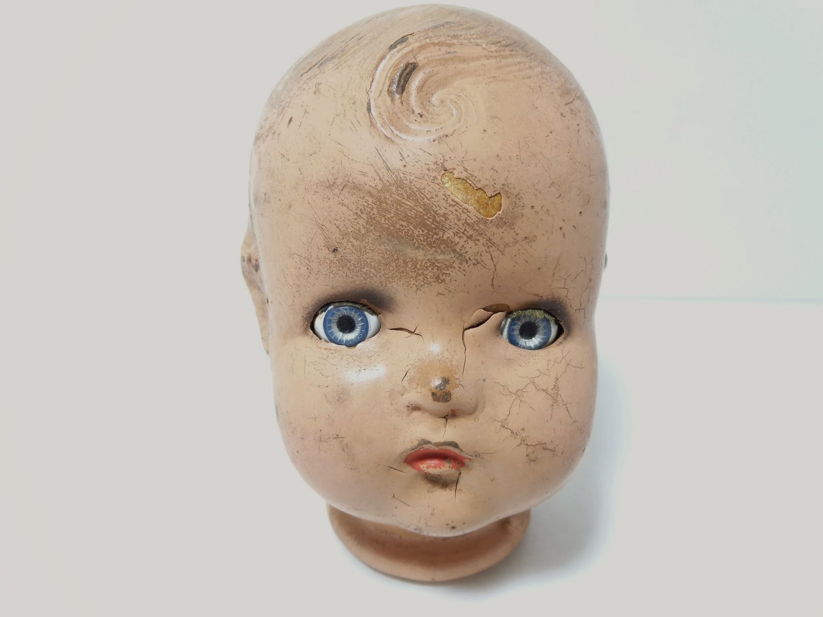 Creepy Antique Vintage Halloween Prop Old Baby Doll Head Sleepy Eye