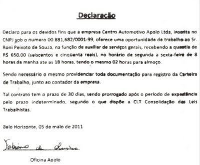 Carta de apresentacao de emprego