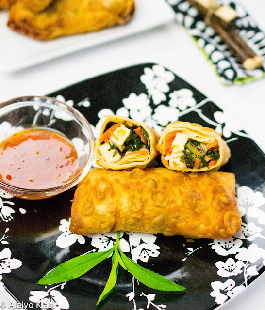 Winter Greens, Carrot & Tofu Egg Rolls www.pescetarianjournal.com