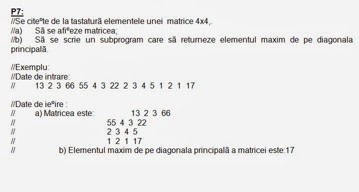Teme De Azi C Elementul Maxim De Pe Diagonala Principala A Unei Matrice