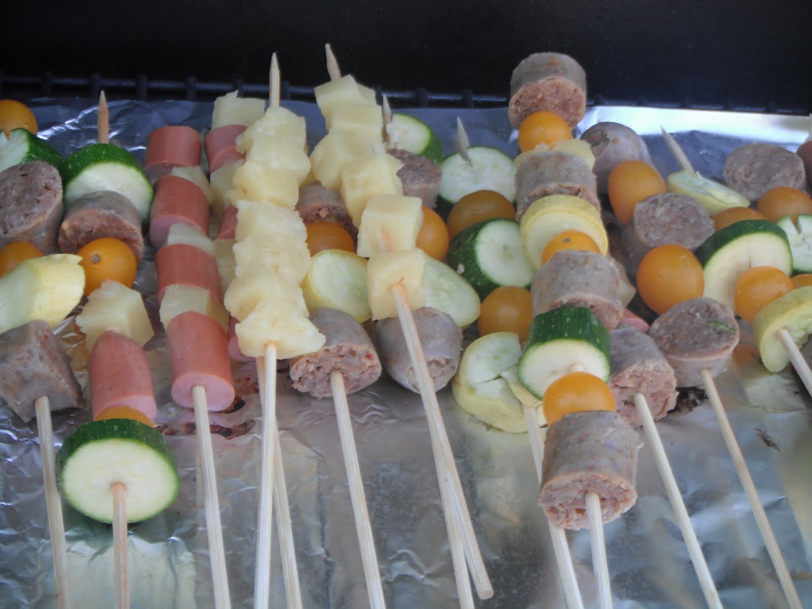Food Obsession Brat and Hot Dog Kabobs and Coleslaw for Dinner Tonight