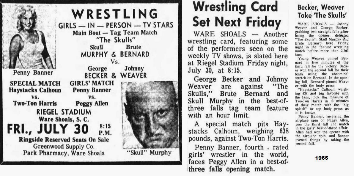 All Star Championship Wrestling Ware Shoals, SC July 30, 1965 at