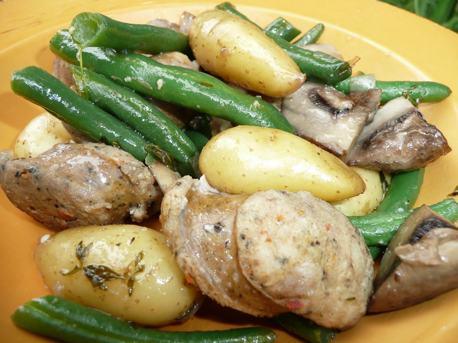 Everyday Dutch Oven Roasted Baby Potatoes with Mushrooms, Green Beans