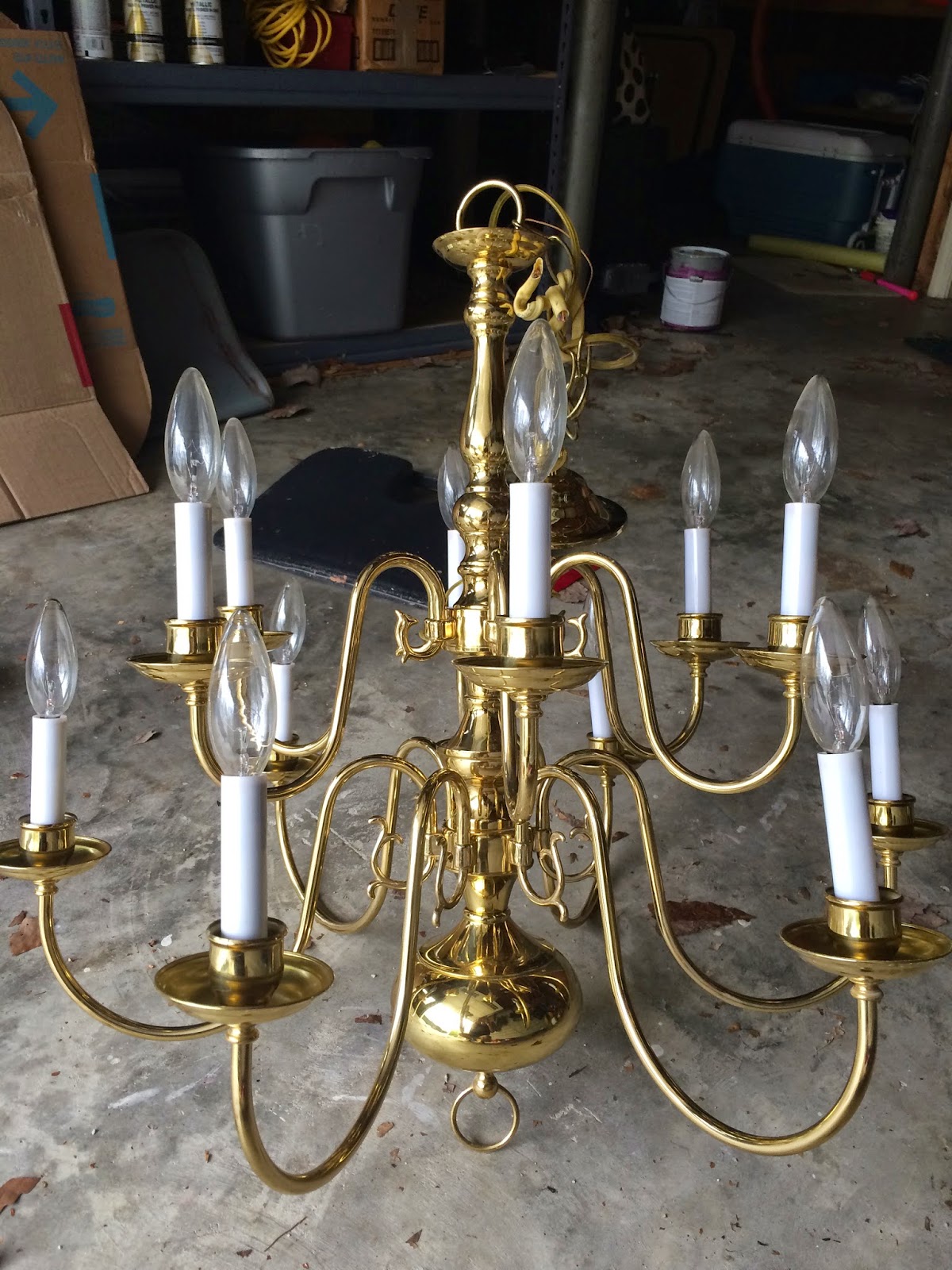 grass stains Before & After a chandelier